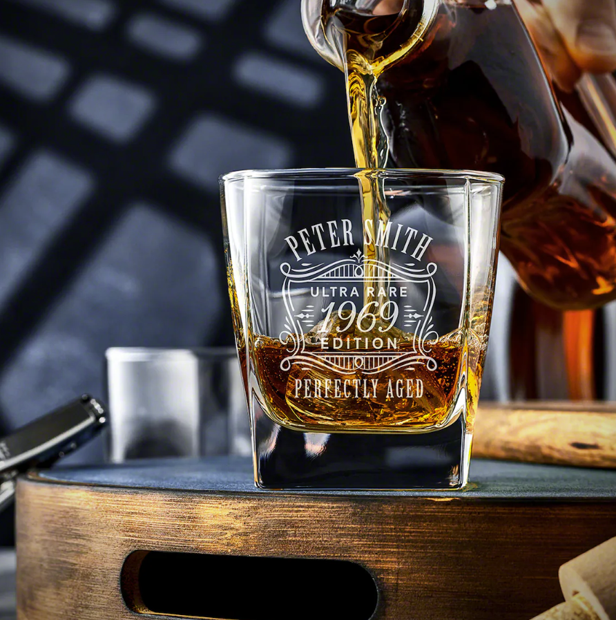 10 1/2oz Square On the Rocks Glass -Laser Engraved