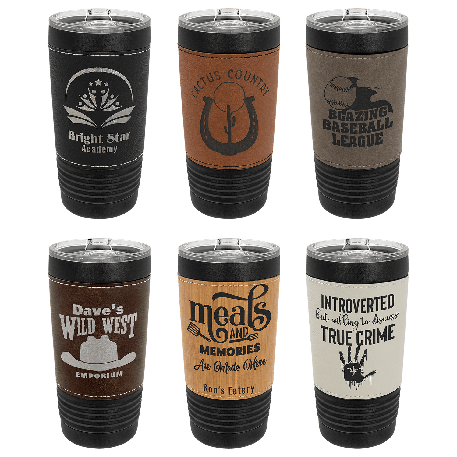 20oz Polar Camel - Black Tumbler with Engraved Leather Band