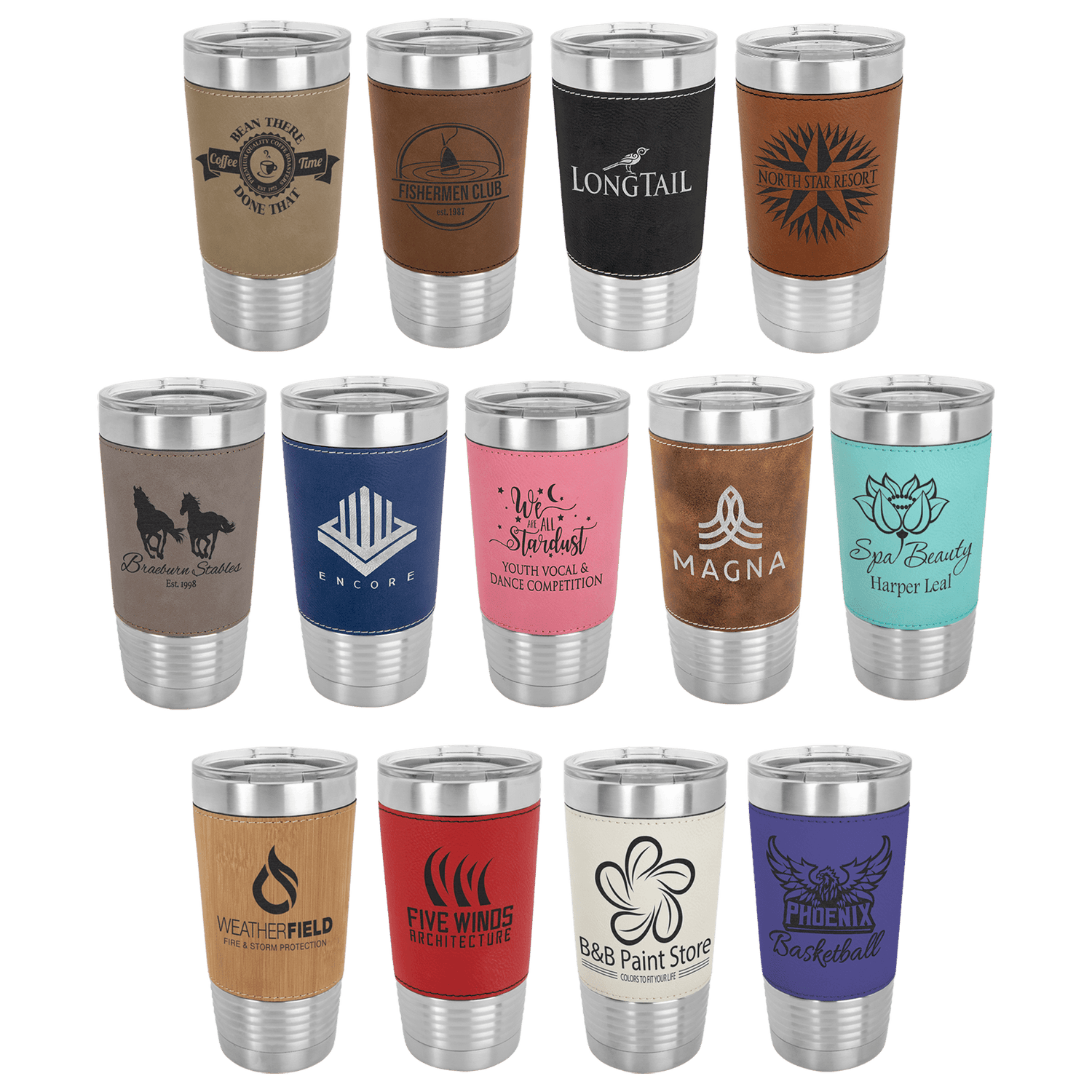 20oz Polar Camel Stainless Steele Tumbler with Engraved Leather Band