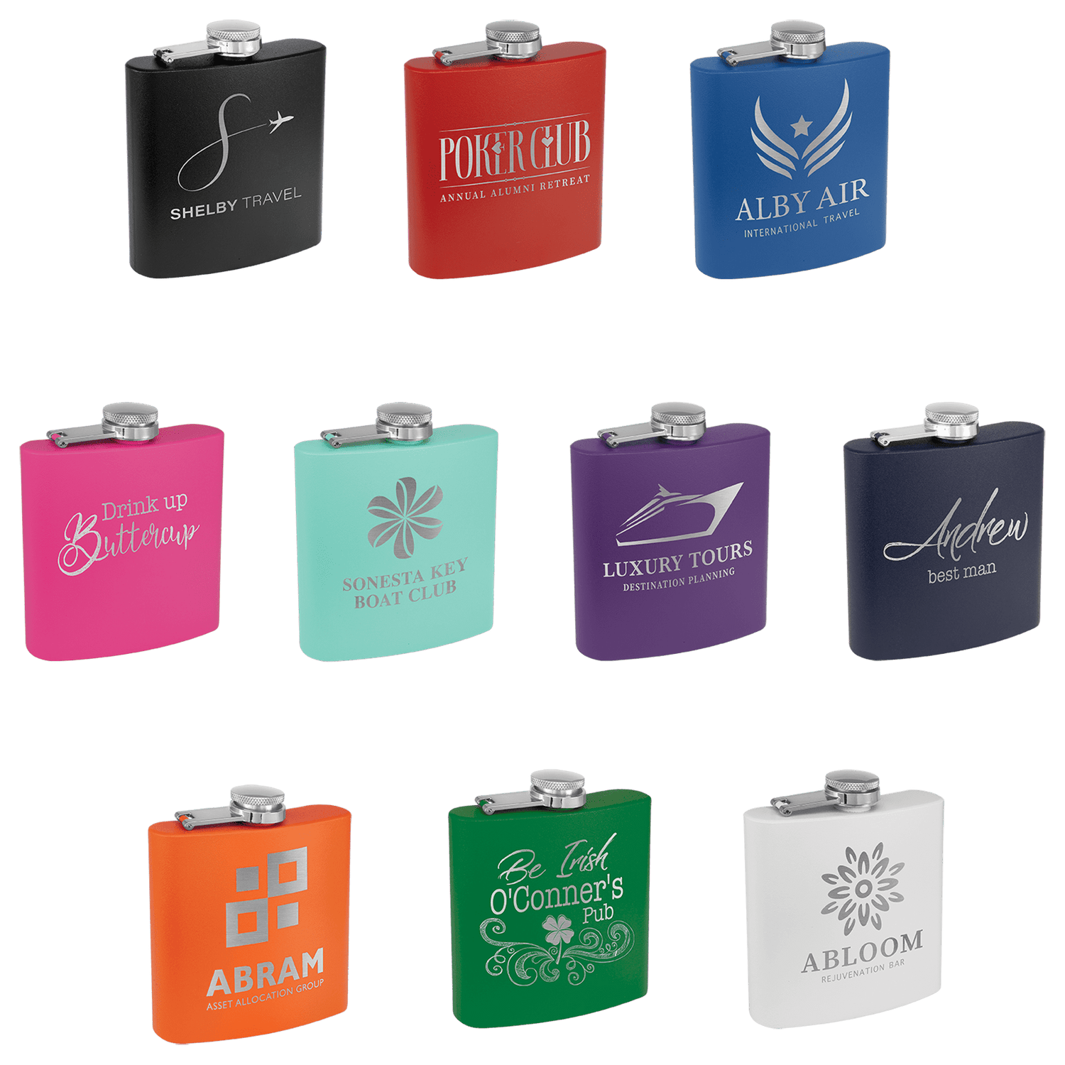 6oz Powder Coated Stainless Steel Flask - Laser Engraved