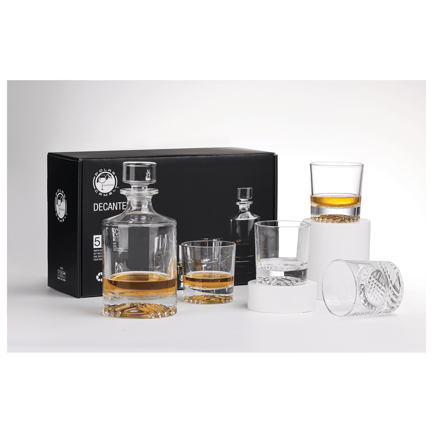 Round Polar Camel 850ml Decanter Set - Decanter and Four Rocks Glasses - Laser Engraved
