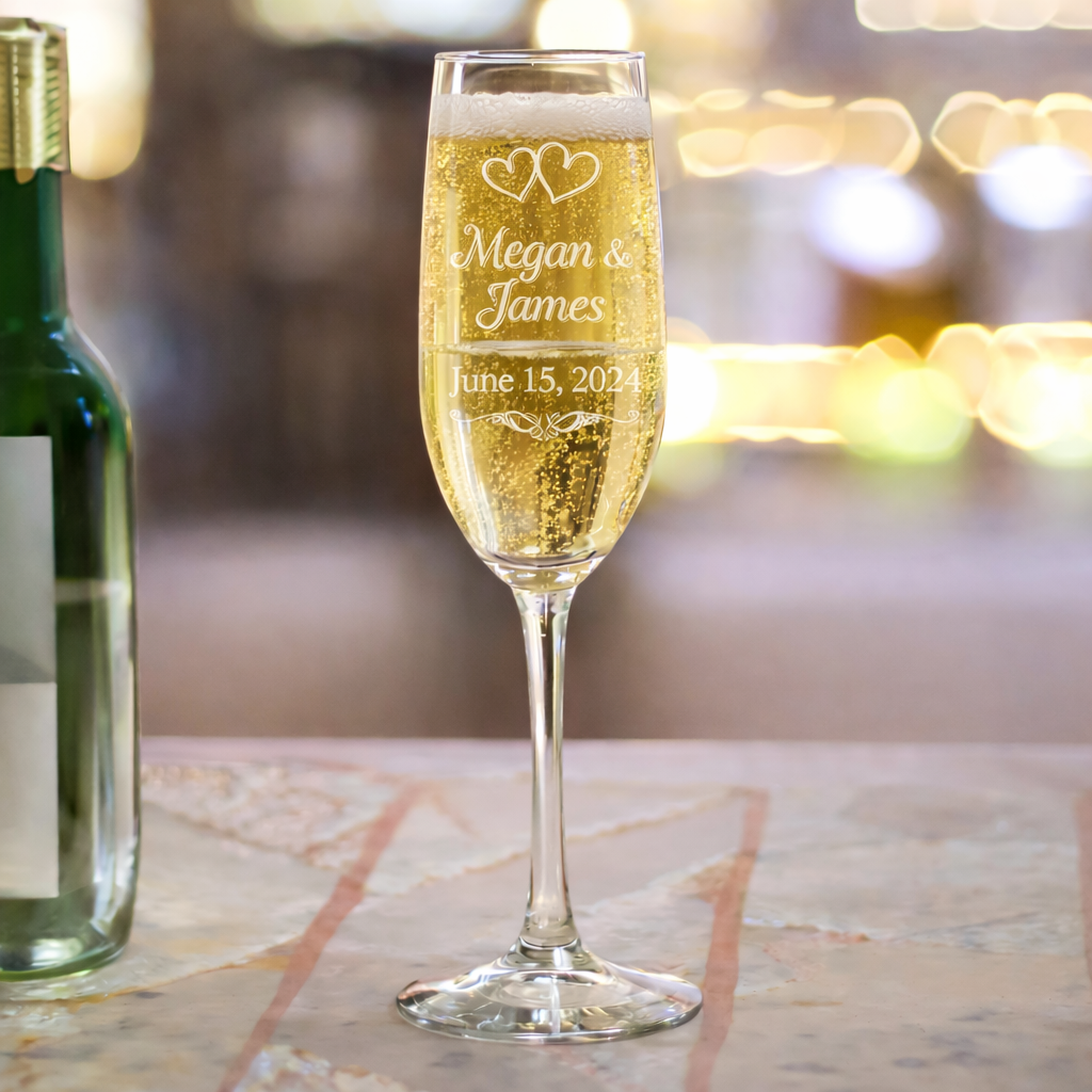 8oz Glass Champagne Flute - Laser Engraved