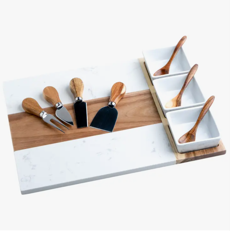 Acacia and Marble Serving Platter
