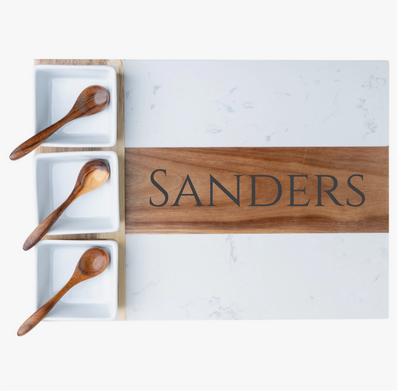 Acacia and Marble Serving Platter