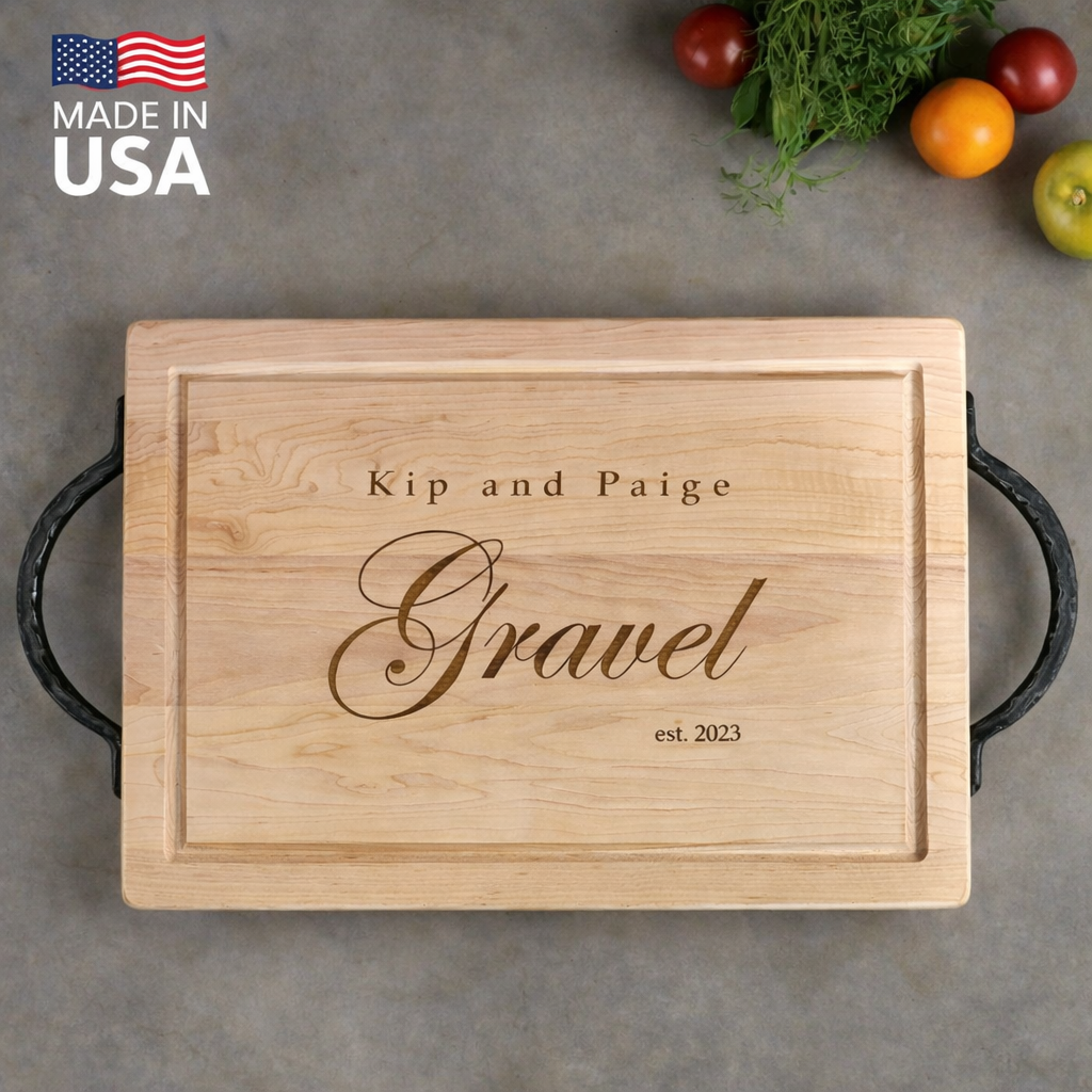 Personalized Maple Cutting Board / Serving Tray with Optional Iron Handles