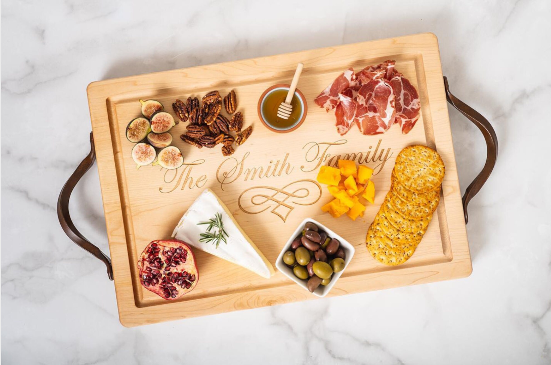 Personalized Maple Cutting Board / Serving Tray with Optional Iron Handles